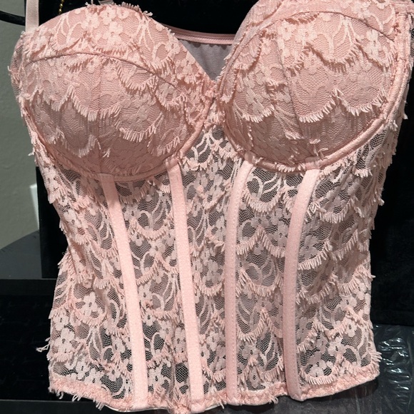 Women’s sexy corset crop top lace push up bustier tank backless deep v pink - Picture 3 of 9